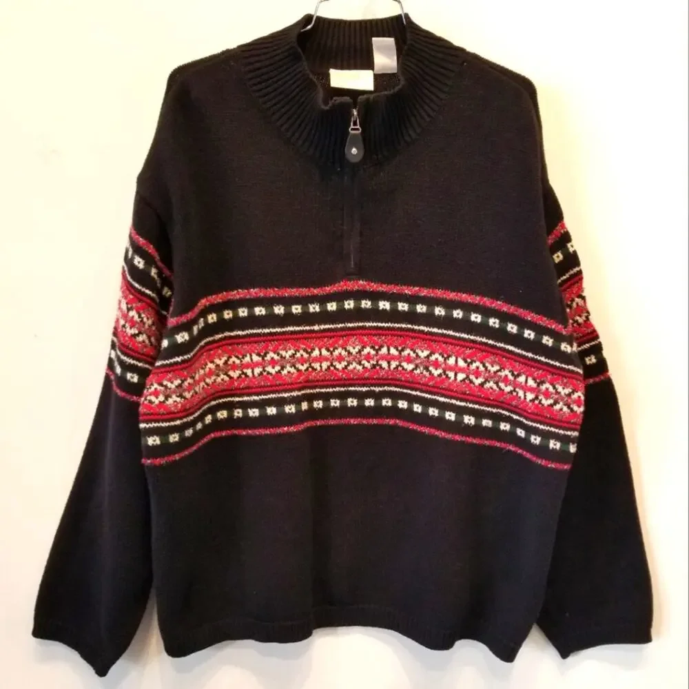 Liz‎ & Company Vintage Cotton Ski Sweater Gift Aztec Print Warm Pullover Size 2X